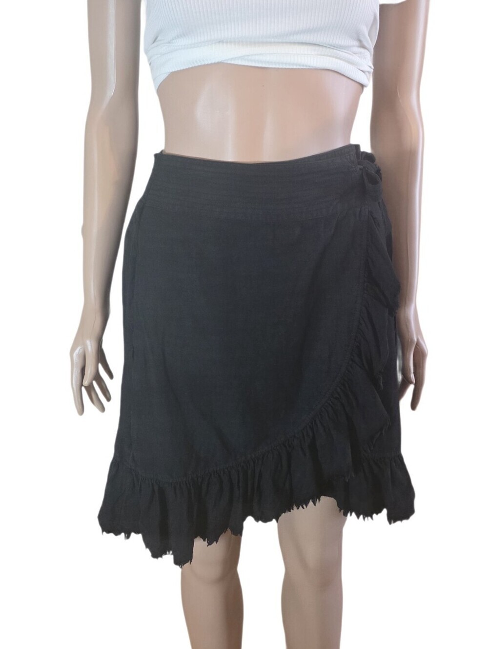 Anthropologie Pilcro Nettie Black Ruffle Faux Wrap Skirt, Size Small EUC